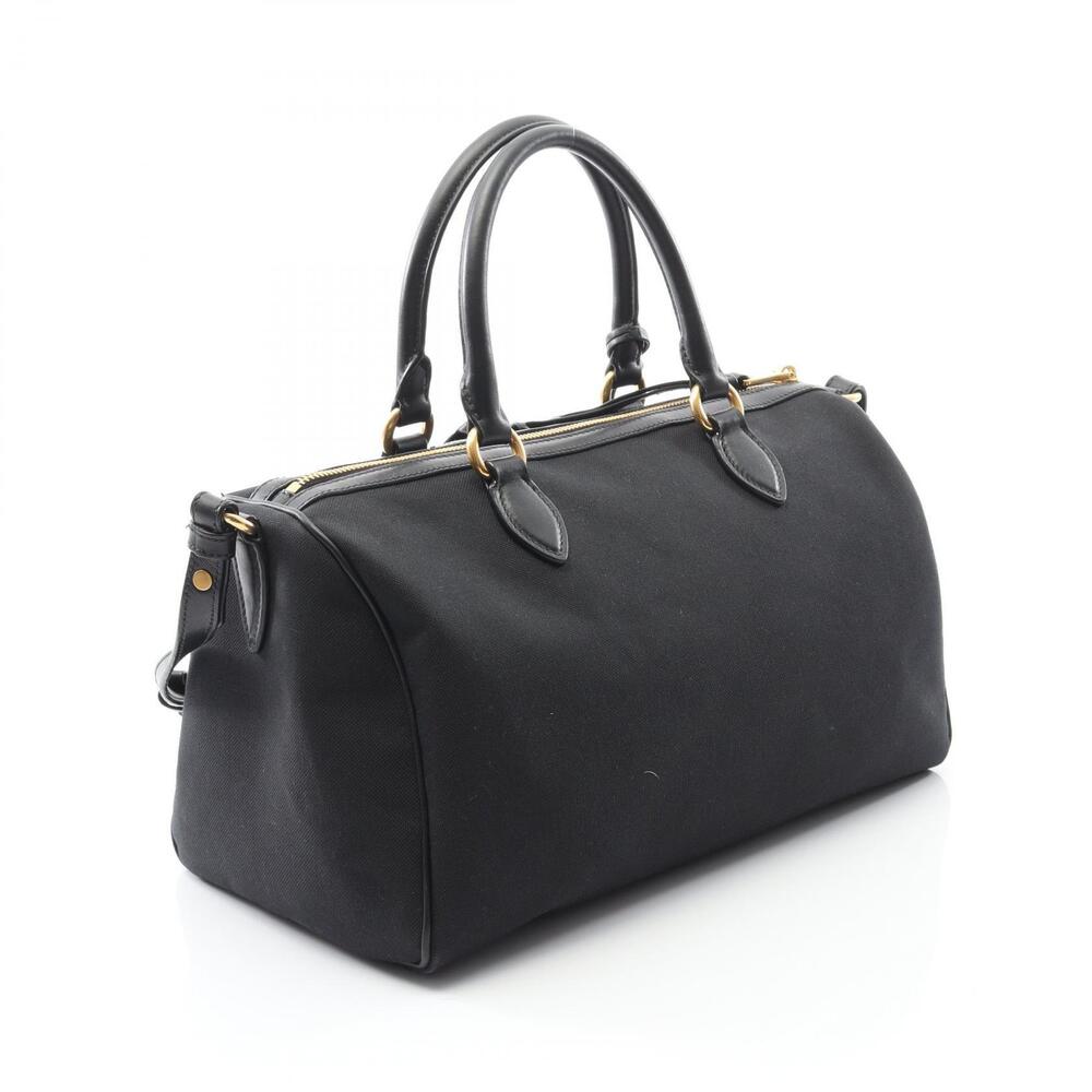 Prada LOGO JACQUARD Handbag Canvas Leather Black